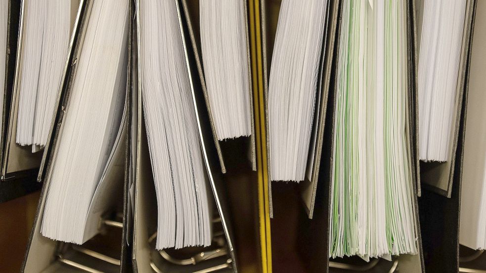 Aktenordner stehen in einer Behörde. Foto: DPA