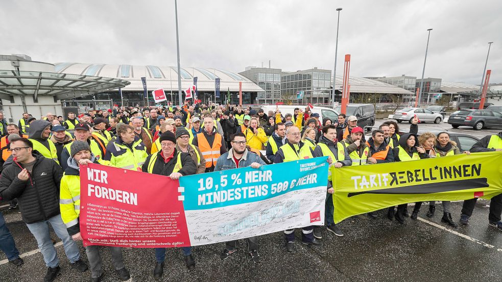 Warnstreik am Hamburger Flughafen – so war es zuletzt am 13. März. Foto: Christian Charisius