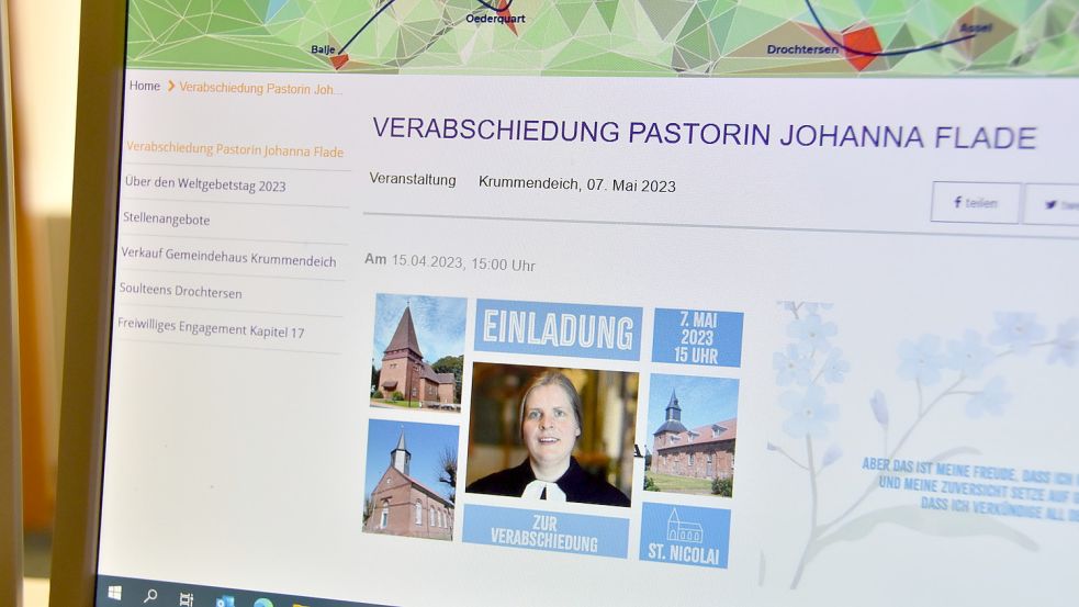 Auf der Internetseite der Kirchengemeinden in Nordkehdingen wird die Verabschiedung von Pastorin Johanna Flade angekündigt. Foto: Thomas Dirks