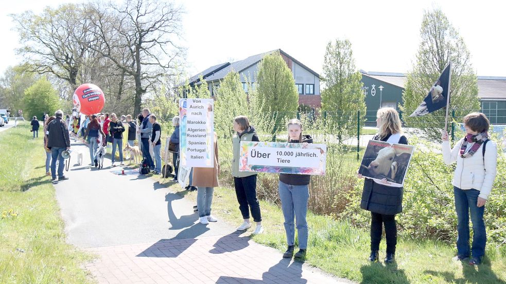 Die Tierschützer protestierenzum wiederholten Mal in Aurich, weil der Landkreis als eine der Drehscheiben für Exporte in Drittstaaten gilt. Foto: Karin Böhmer