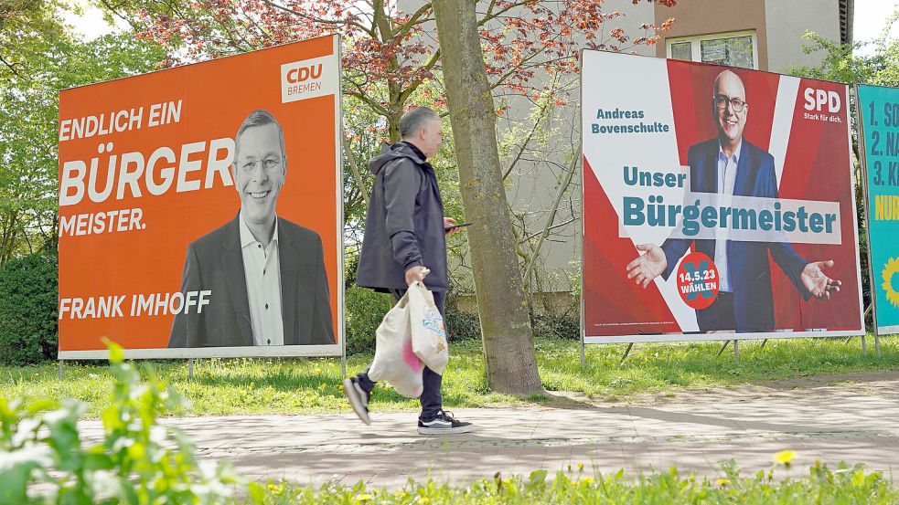 Wahlplakate in Bremen: Am Sonntag wird im kleinsten Bundesland eine neue Bürgerschaft gewählt. Foto: imago-images/Eckhard Stengel