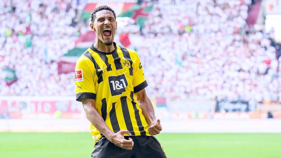 Kann sich am Samstag mit dem BVB die Meisterschale sichern. Dortmund-Stürmer Sébastien Haller. Foto: Tom Weller/dpa