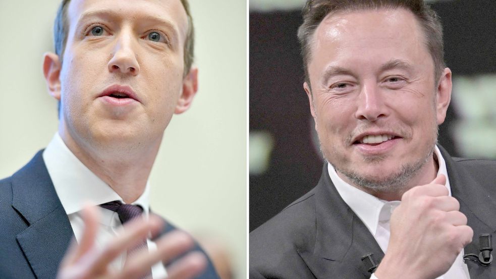 Der Kampf der Giganten? Mark Zuckerberg und Elon Musk wollen zusammen in den Ring steigen. Foto: afp/Mandel Ngan/Alain Jocard
