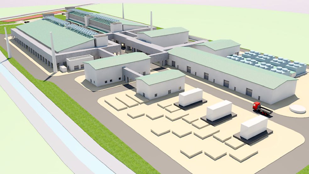 So soll die Wasserstoff-Fabrik auf dem Borssumer Hammrich bei Emden aussehen. Grafik: EWE