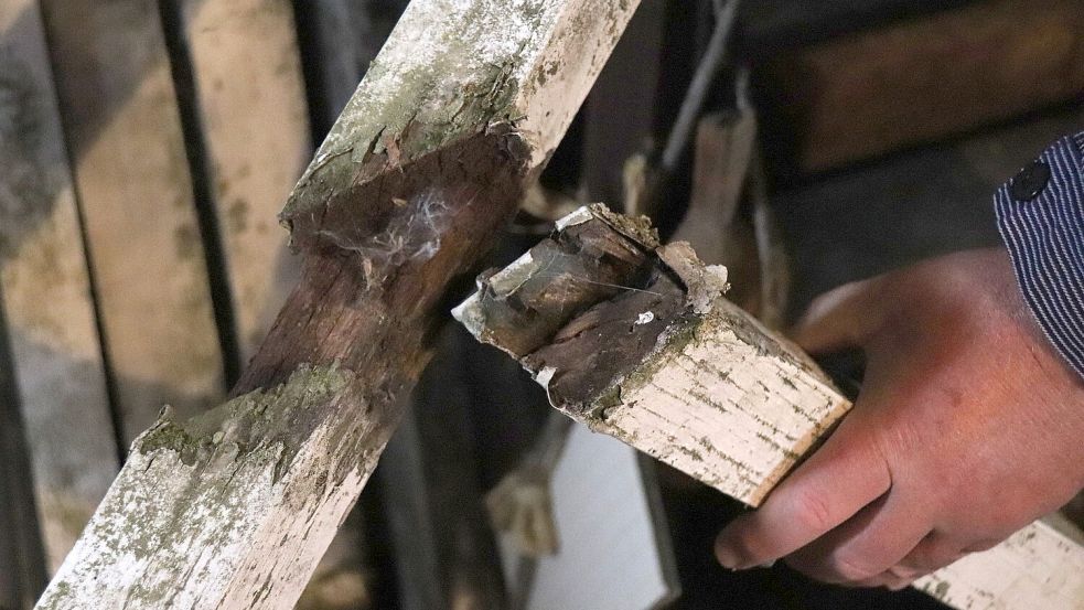 Constant hat das Holz des Galerie-Geländers aufbewahrt. Es ist massiv angefault. Foto: Karin Böhmer