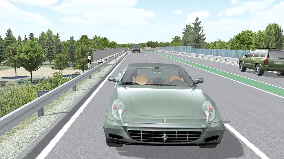 Im Computermodell fahren schon Autos auf der geplanten Auricher Ortsumgehung B 210 n. Grafik: Landesstraßenbaubehörde
