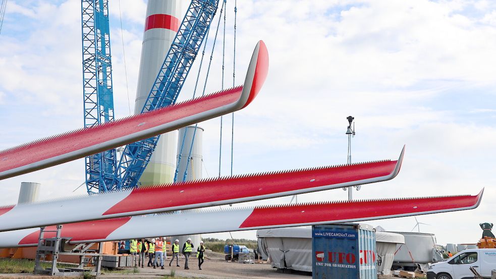 Der Aufbau neuer Windräder, wie hier eine Enercon-Anlage von Alterric in Aurich-Dietrichsfeld, kommt nur stockend voran.Foto: Romuald Banik