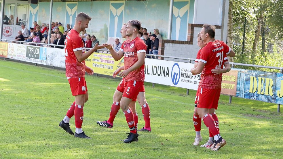 Tom Böhling (rechts) erzielte gegen Holtland bereits seinen siebten Treffer in der Bezirksliga-Saison. Foto: Wilfried Gronewold