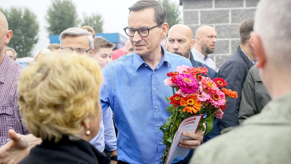 Vor den Parlamentswahlen in Polen macht Ministerpräsident Mateusz Morawiecki auch Wahlkampf mit anti-deutscher Agitation Foto: dpa/PAP/Zbigniew Meissner