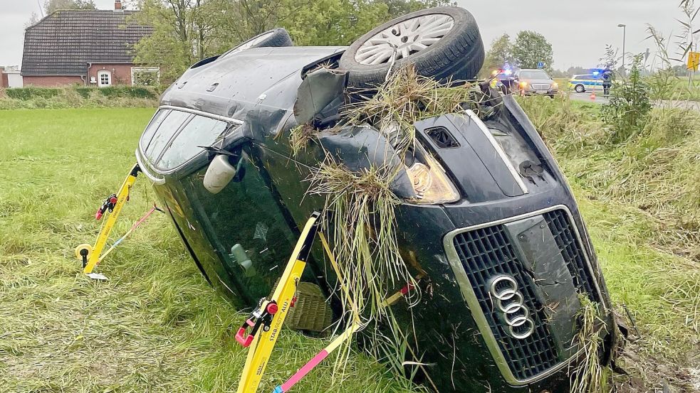 Der Fahrer des Wagens wurde bei dem Unfall schwer verletzt. Foto: Feuerwehr