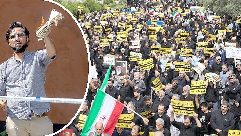 Das Verbrennen eines Korans in Schweden durch Salawan Momika (l.) löste im Iran große Proteste aus. Foto: Bilder: imago images/TT; imago images/Pacific Press Agency
