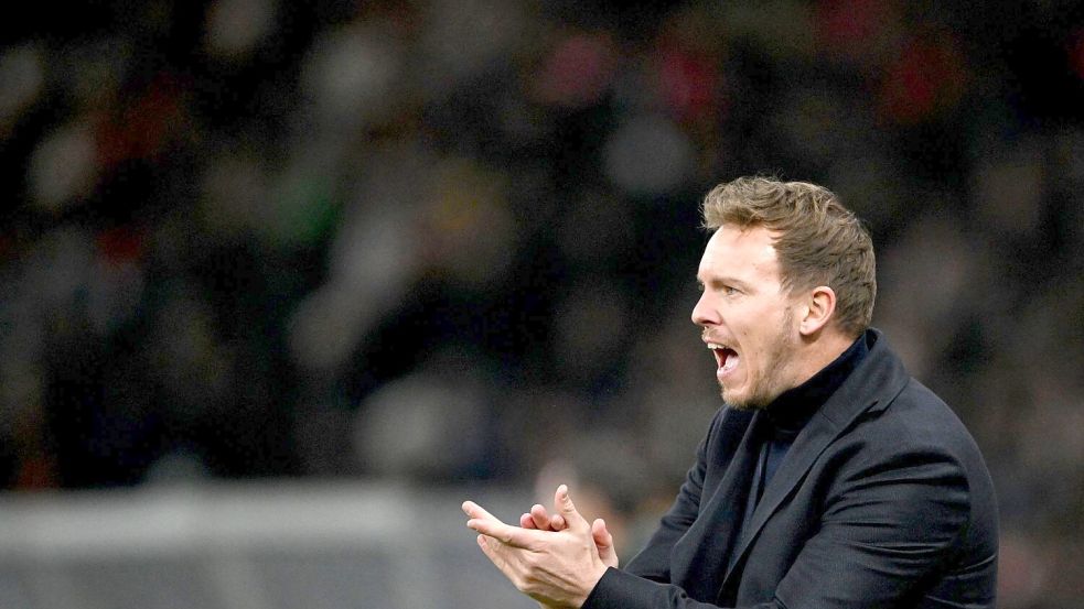 Deutschlands Bundestrainer Julian Nagelsmann feuert seine Spieler an. Foto: Federico Gambarini/dpa