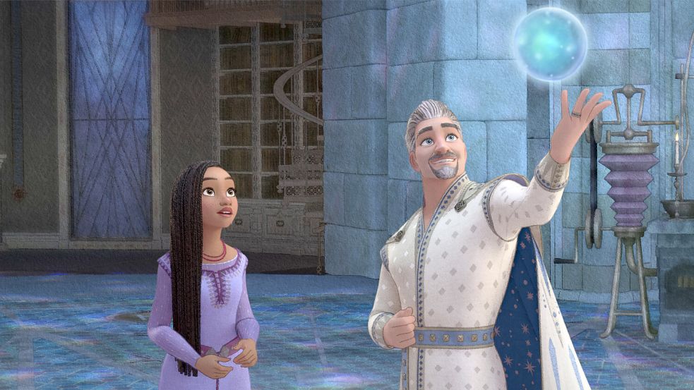 König Magnifico zeigt der jungen Asha, wo er die Wünsche seines Königreichs aufbewahrt. „Wish“ läuft ab 30.11.2023 in den Kinos. Foto: Disney