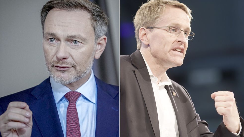 Wollen den Landwirten keine Steuervorteile streichen: Bundesfinanzminister Christian Lindner (l.) und Schleswig-Holsteins Regierungschef Daniel Günther. Foto: dpa / Marcus Dewanger.