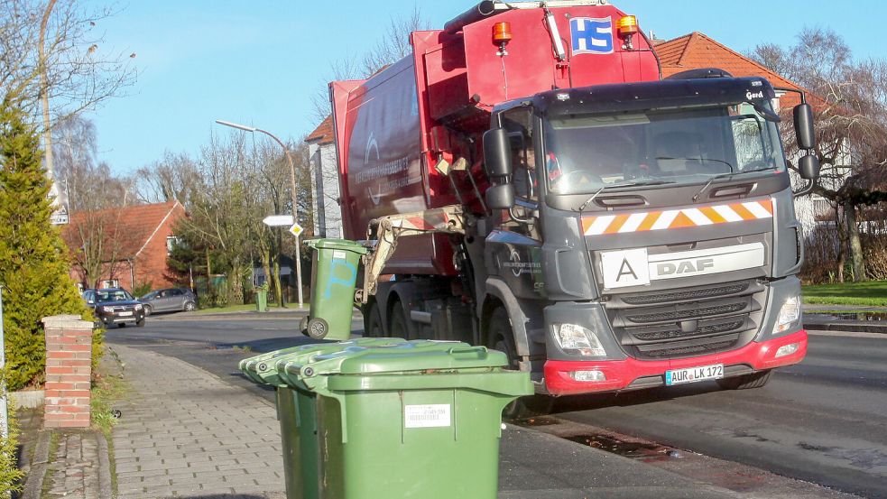 Ein Müllwagen beim Entleeren grüner Tonnen. Am Dienstag wird es das nicht geben. Foto: Romuald Banik