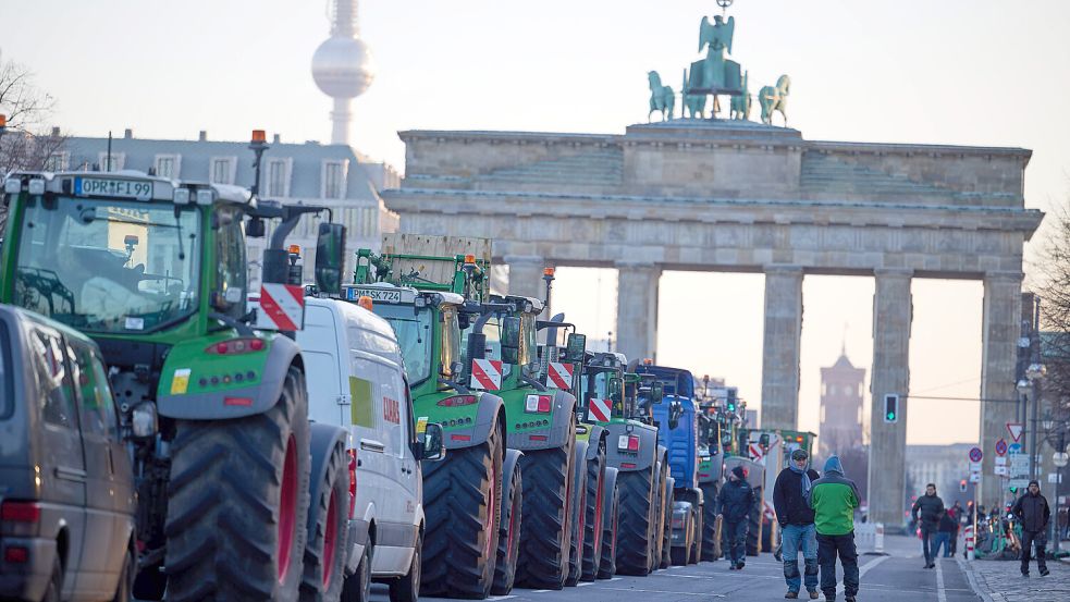 Bauernproteste in Berlin. An diesem Montag wollen tausende Landwirte wieder in der Hauptstadt demonstrieren. Foto: dpa