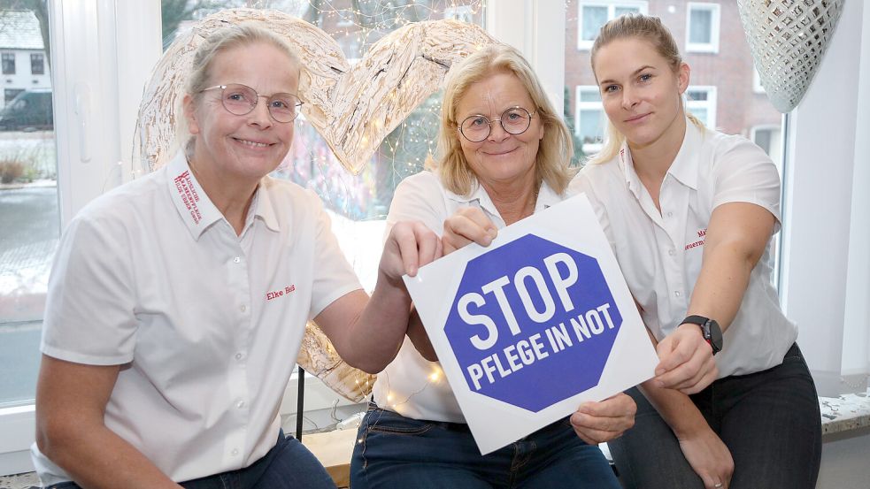 Elke Heiß (von links), Hilde Ubben und Maike Heuermann-Steinke fordern bessere Bedingungen für mobile Pflegedienste. Foto: Romuald Banik