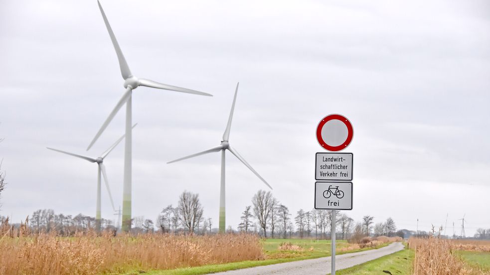 Die größte Fläche für neue Windräder wird in der Gemeinde Osteel (hier Teile des bestehenden Windparks am Wirdeweg) ausgewiesen werden. Foto: Thomas Dirks