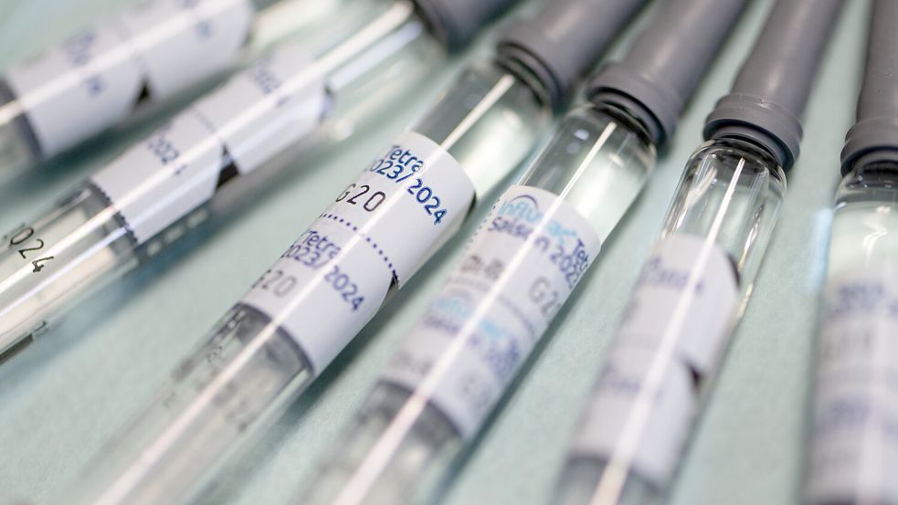 Einzelne Imfpdosen für den Grippeimpfstoff liegen bereit. Gegen Influenzaviren gibt es jährlich eine angepasste Impfung. Foto: DPA