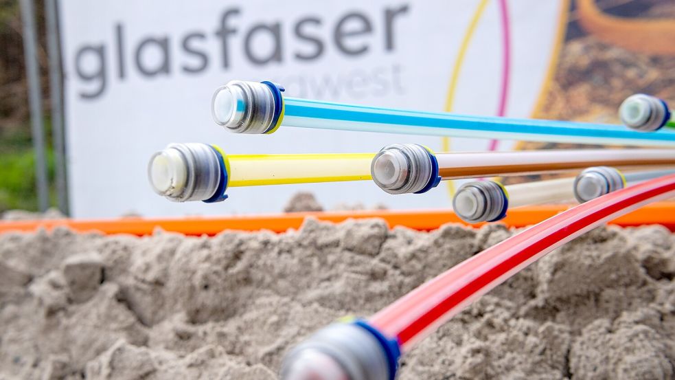 •Bunte Leitungen der Glasfaser Nordwest. Foto: Matthias Rietschel/DPA