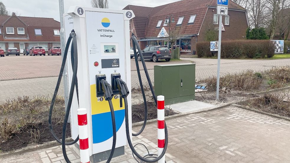 An der neuen Ladesäule können zwei Autos gleichzeitig Strom „tanken“. Foto: Holger Janssen