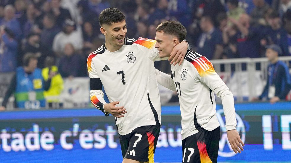 Die beiden deutschen Torschütze beim 2:0 gegen Frankreich: Kai Havertz und Florian Wirtz. Foto: imago/Chai v.d. Laage
