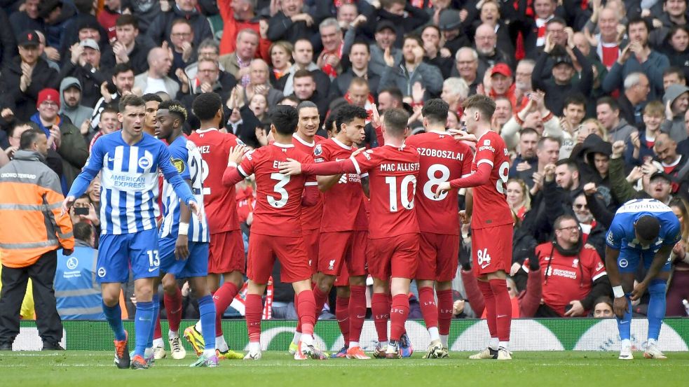 Liverpool setzte sich mit 2:1 gegen Brighton durch. Foto: Rui Vieira/AP/dpa