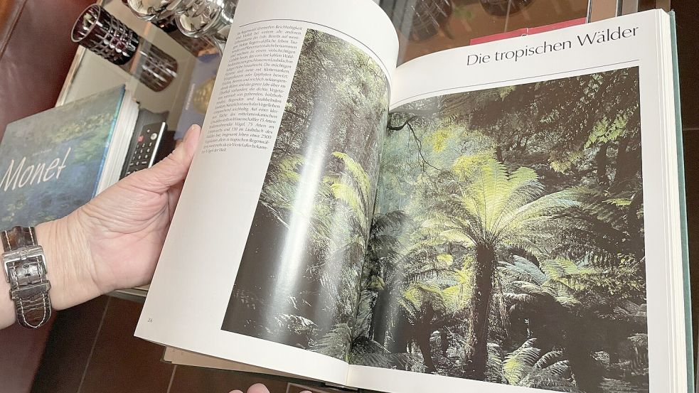 Bücher mit Fotos aus fremden Ländern oder der Natur schaut sich der an Demenz erkrankte Rhauderfehner immer noch gerne an. Foto: Janßen