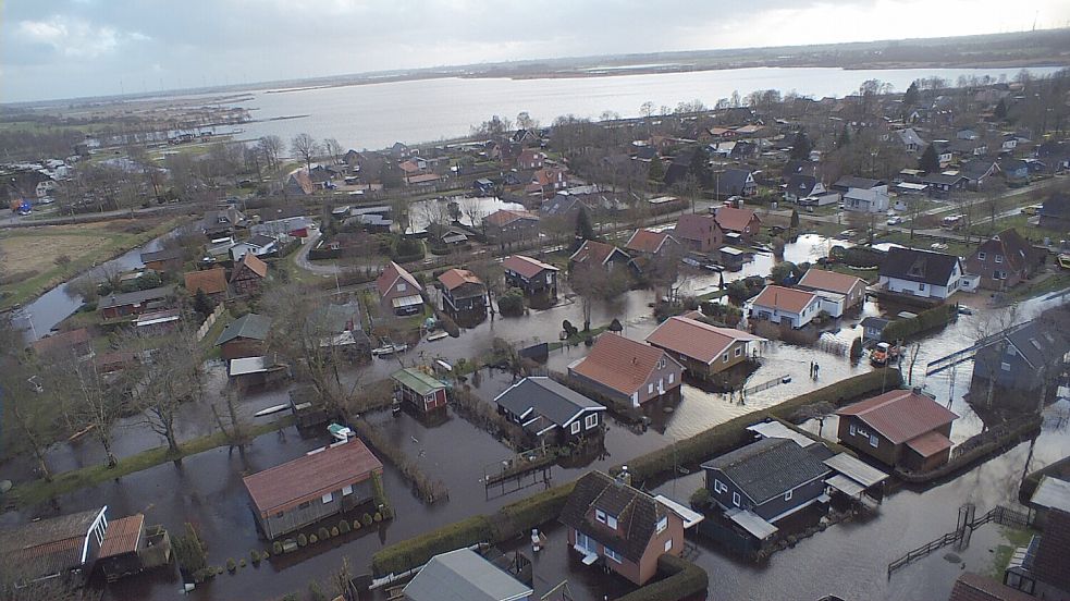 Das war 2022: Große Teile des Feriengebiets am Großen Meer wurden überflutet. Anfang dieses Jahres kam es erneut zu einem Hochwasser. Foto: Feuerwehr Hinte
