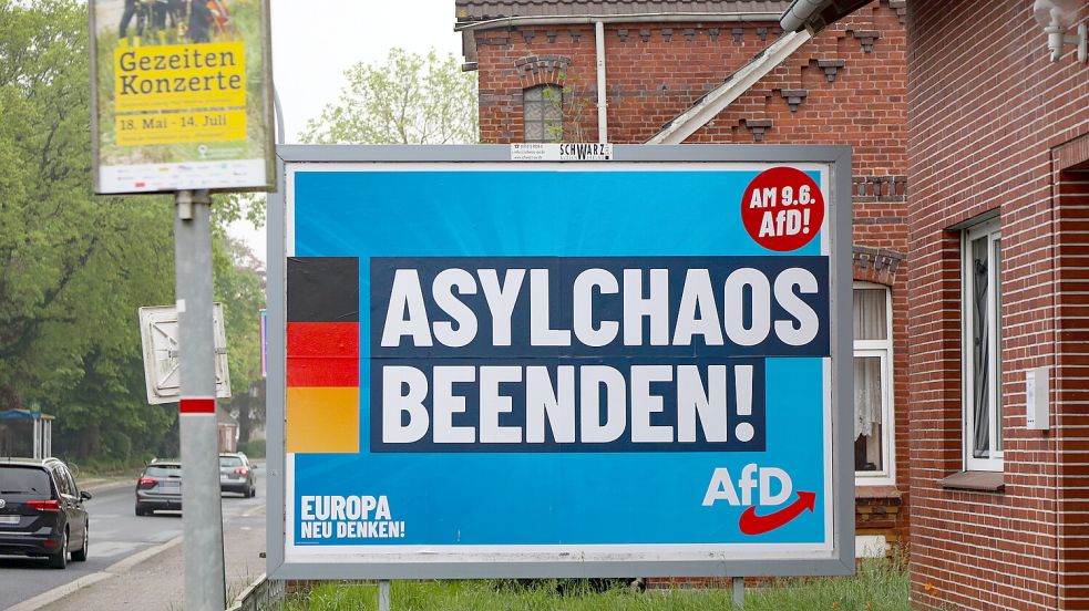 Dieses AfD-Plakat steht direkt im Riepster Ortskern an der Friesenstraße. Foto: Romuald Banik