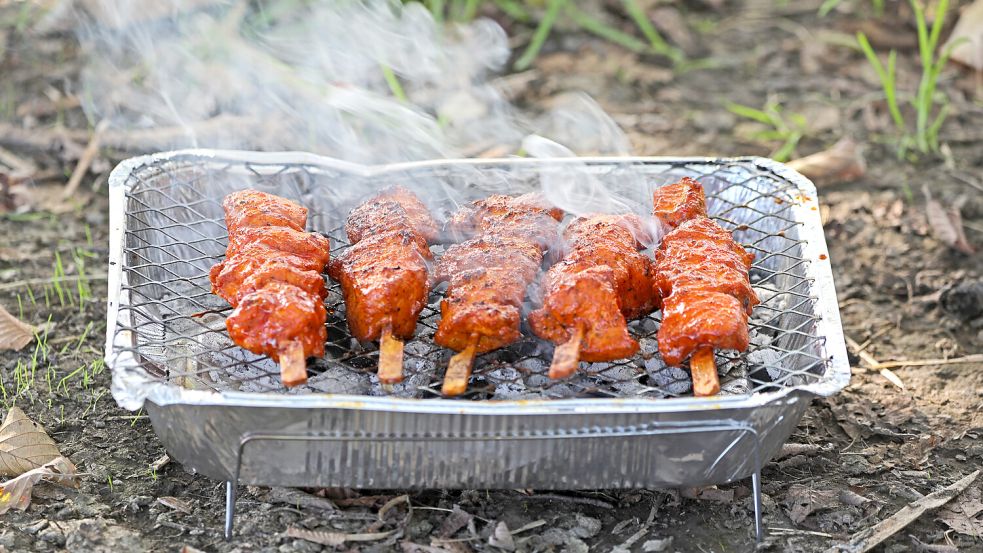 Ein Einweggrill scheint für spontanes Grillen praktisch, aber birgt Gefahren. Foto: IMAGO / Gottfried Czepluch