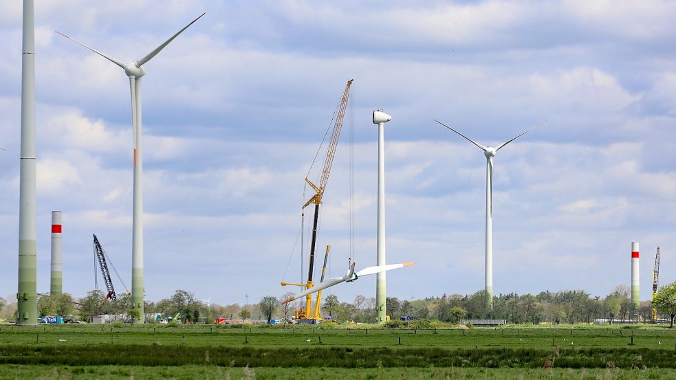 Derzeit ist die Blitz-Niederung wohl eine der größten Baustellen Ostfrieslands. Der Windpark wird erneuert.Foto: Romuald Banik
