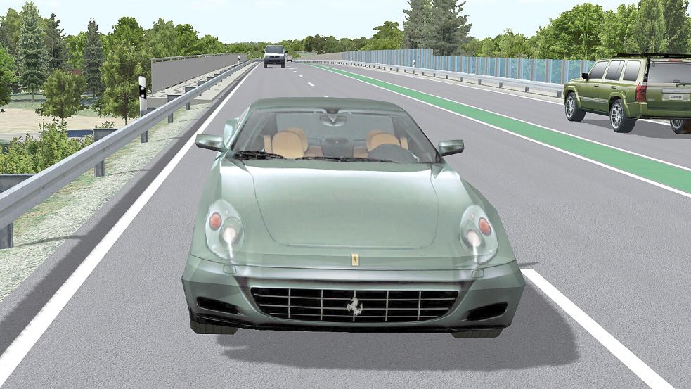 Im Computermodell aus dem Jahr 2015 fahren schon Autos auf der geplanten Auricher Ortsumgehung B 210 n. Grafik: Landesstraßenbaubehörde