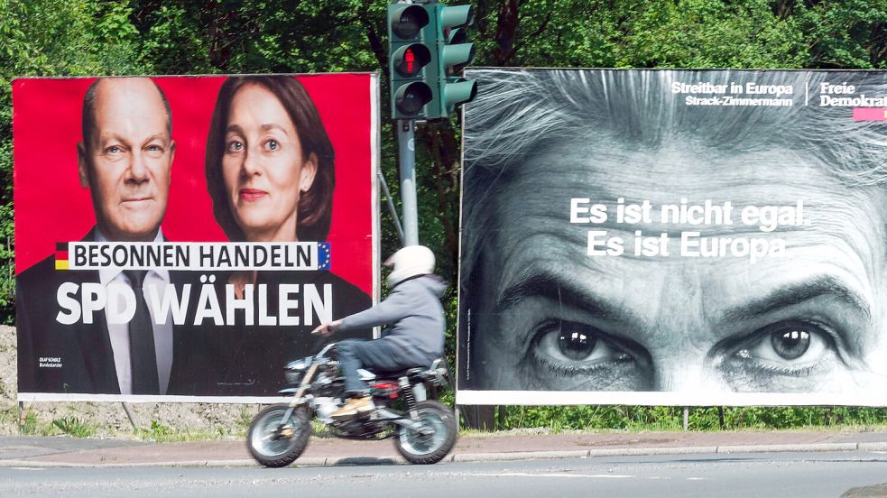 Kurz und einfallslos: Wahlplakate zur Europawahl. Die FDP wurde konkret, was aber nicht zu steigenden Umfragewerten führte. Foto: imago/Friedrich Stark