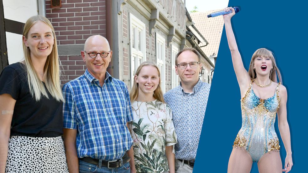 Taylor Swift wird auch in Deutschland mit ihrer Eras Tour auftreten. Vielleicht sollte sie dabei einen Zwischenstopp in Menslage und Talge einlegen, dann könnte sie die Wurzeln ihrer Familie sehen. Foto: dpa / PA WIRE/JANE BARLOW; Nina Strakeljahn