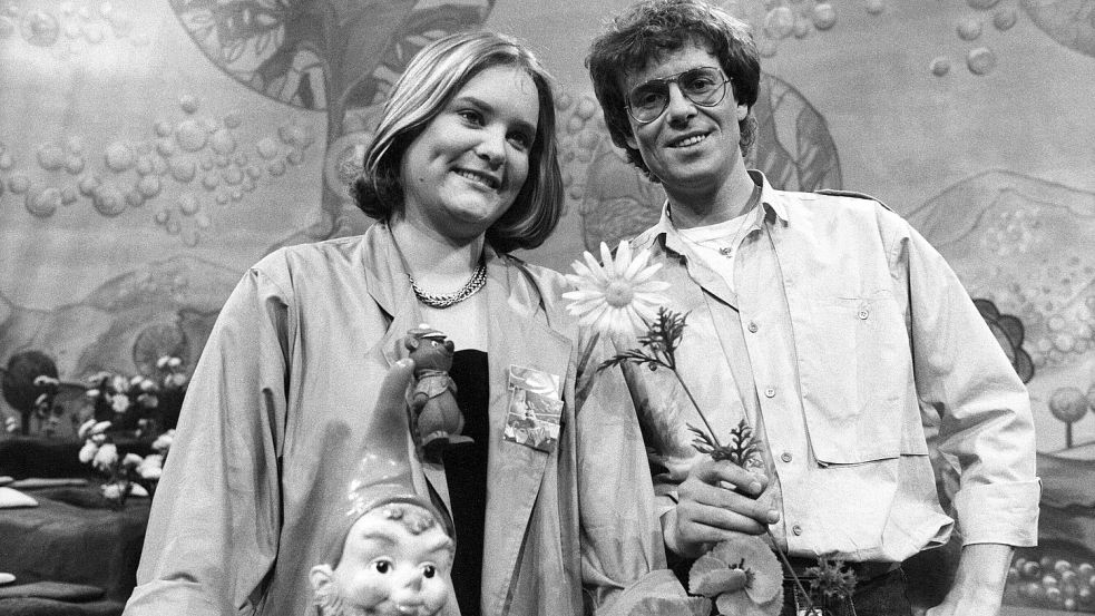 Günter Fink mit Hella von Sinnen in der WDR-Sendung Montagsmarkt im Jahr 1984. Foto: Imago