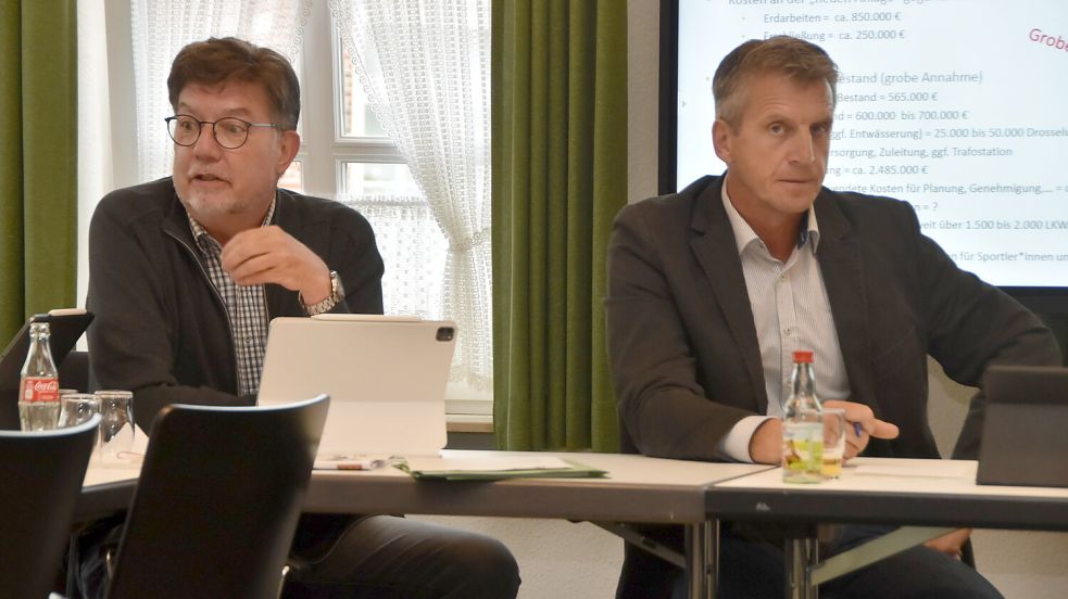 Brookmerlands Samtgemeindebürgermeister Gerhard Ihmels (SPD, links) saß in der Sitzung des Finanzausschusses neben dessen Vorsitzendem Harald Tammen (CDU, rechts). Foto: Thomas Dirks