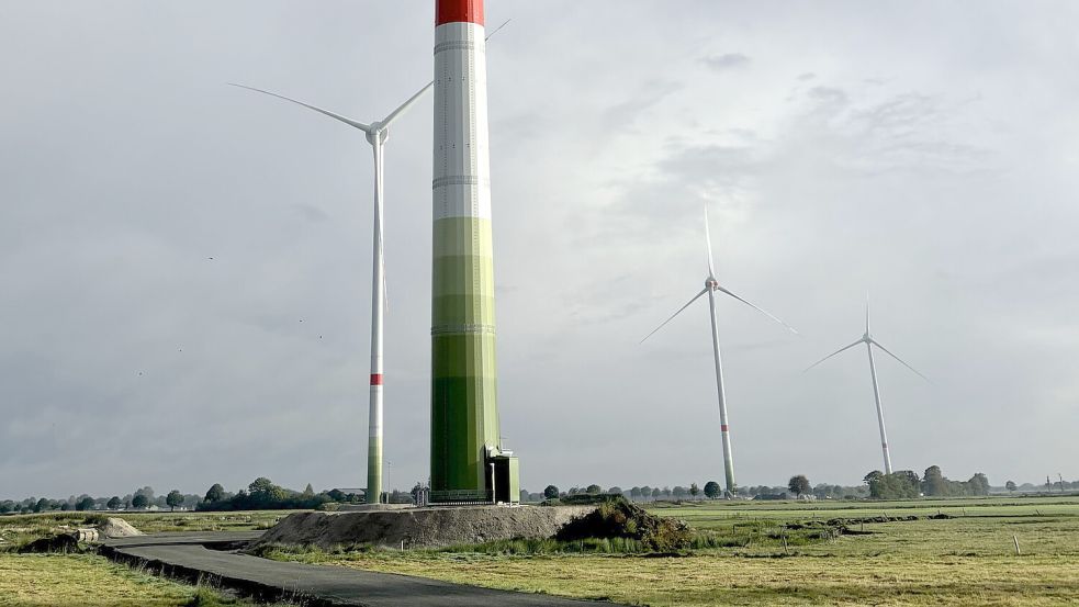 Im Windpark Ihlow stehen schon 200 Meter hohe Anlagen. In Norden sind diese Höhen bisher noch nicht üblich. Foto: Aiko Recke