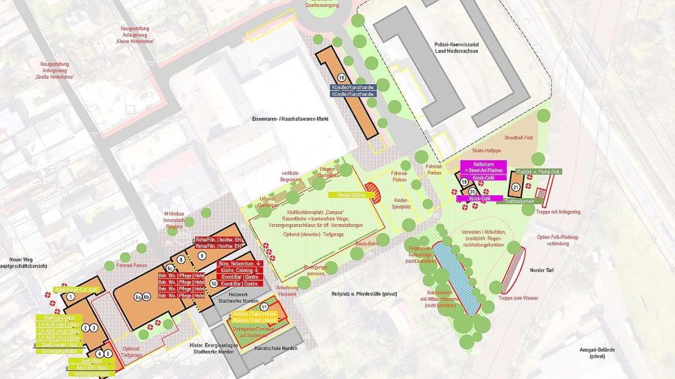Es gibt umfangreiche Planungen für das künftige Doornkaat-Viertel. Darstellung: Stadt Norden