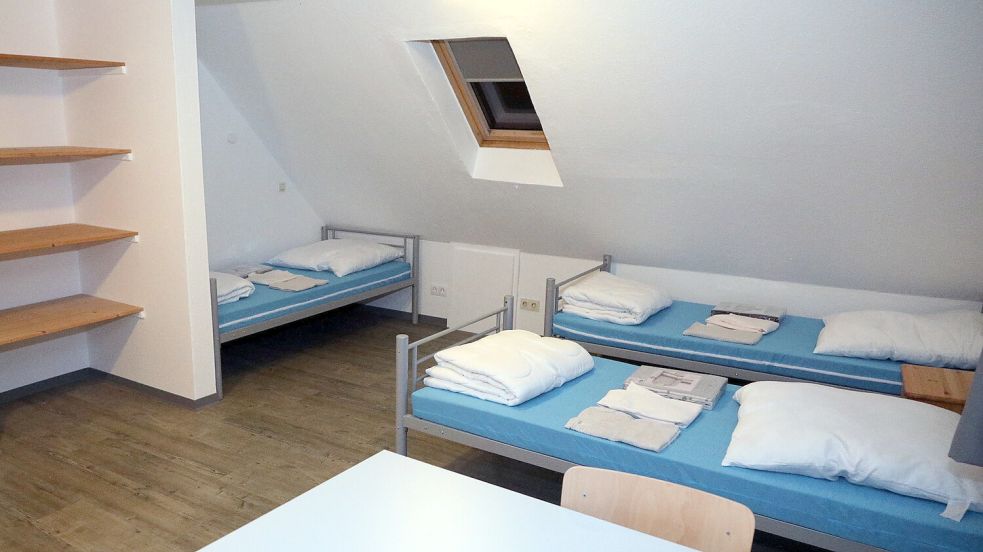 Blick in ein Zweibett-Zimmer im künftigen Wohnheim in Aurich-Georgsfeld. Foto: Romuald Banik