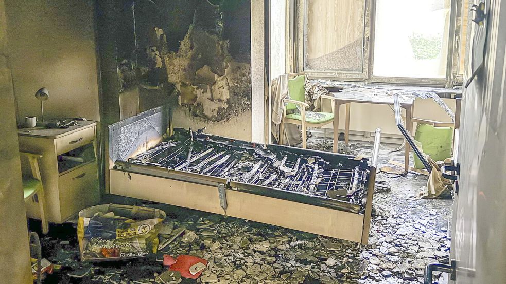 Ein vom Brand betroffenes Zimmer im Johann-Christian-Reil-Haus in Norden. Foto: Landkreis Aurich