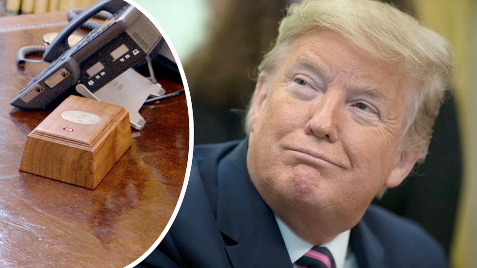 Wenn Donald Trump ins Weiße Haus zurückkehrt, wird auch ein besonderer roter Knopf auf seinem Schreibtisch wieder da sein. Foto: IMAGO/Newscom World/Olivier Douliery, dpa/Evan Vucci