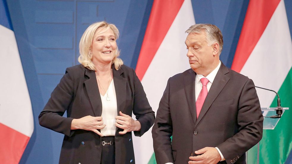 Reaktionen von Le Pens europäischen Verbündeten wie Ungarns Ministerpräsident Victor Orban folgten prompt. (Archivbild) Foto: Laszlo Balogh/AP/dpa