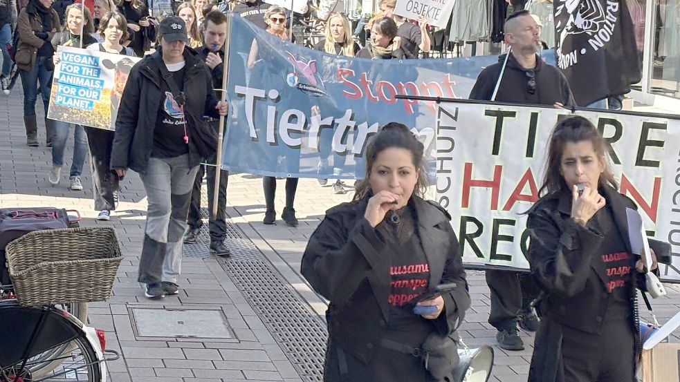 Auch Trillerpfeifen gehören zur Ausstattung der Demonstranten.