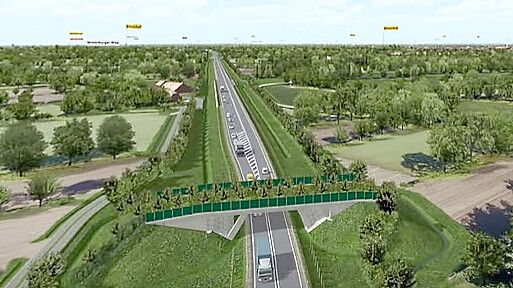 Diese Visualisierung der geplanten B 210 n zeigt eine Fledermausbrücke bei Middelburg. Grafik: Landesstraßenbaubehörde
