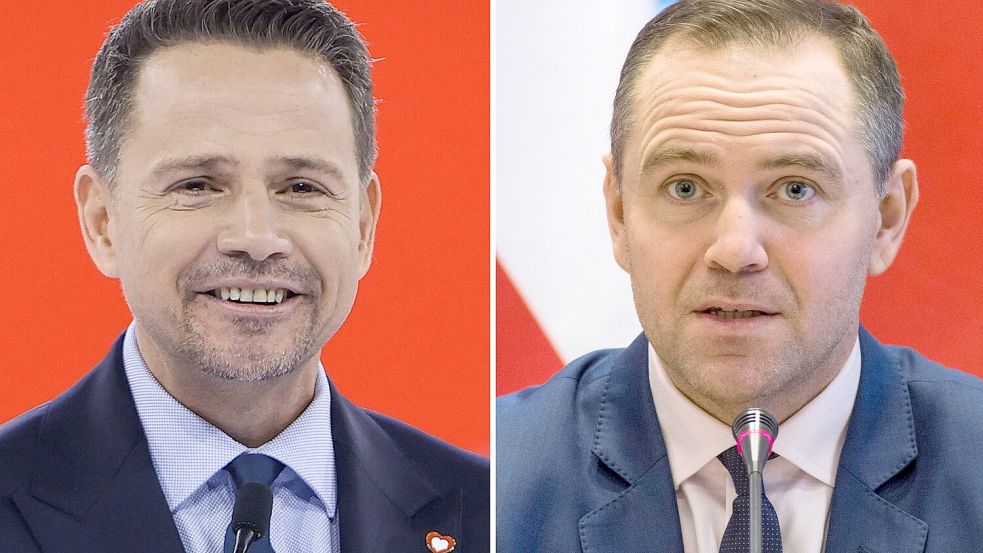Der Warschauer Oberbürgermeister Rafal Trzaskowski (links) und der Historiker Karol Nawrocki gelten als Favoriten im Rennen um die polnische Präsidentschaft. (Archivbilder) Foto: Jarek Praszkiewicz/PAP/Attila Husejnow/SOPA Images via ZUMA Press Wire/dpa