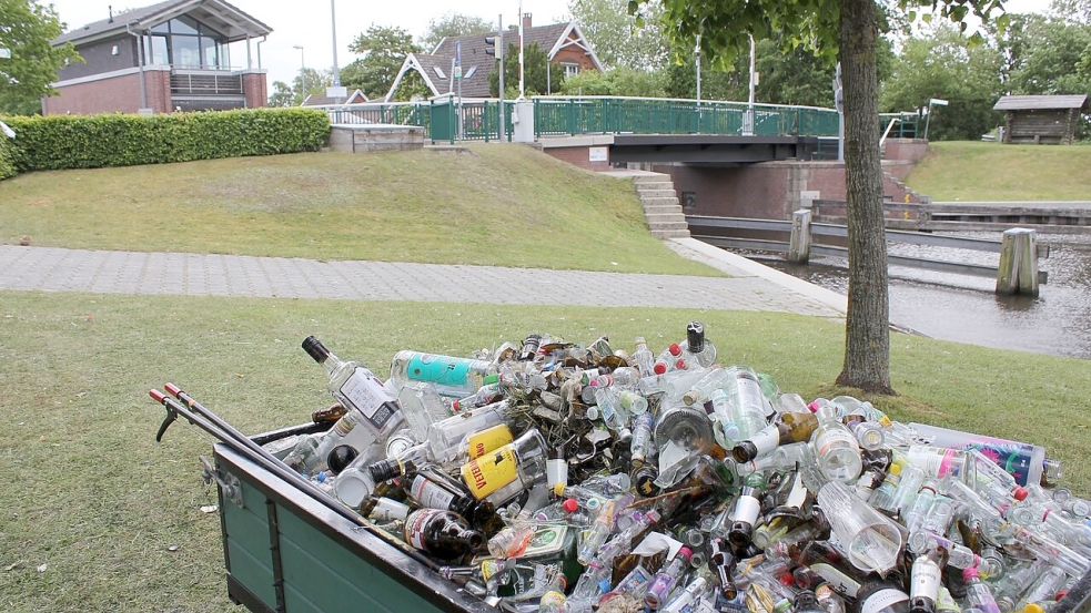 Jede Menge Müll hinterlassen die Feiernden Jahr für Jahr am und im Kanal. Ein Ärgernis für NLWKN und Anwohner. Foto: Karin Böhmer