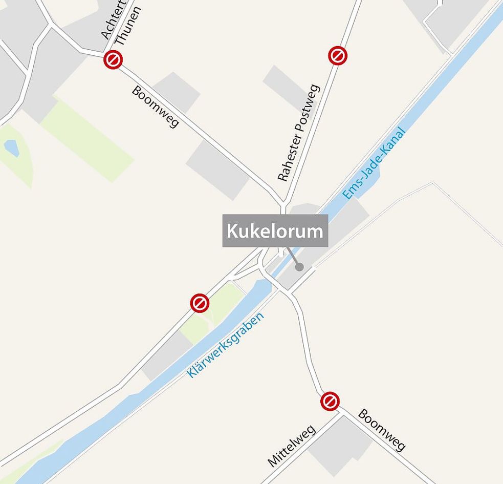 Die Zufahrtsstraßen zur Rahester Schleuse werden am Vatertag gesperrt. Grafik: ZGO Grafik