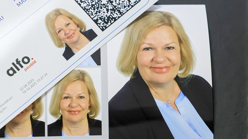 Digitale Passbilder der Ex-Bundesinnenministerin Nancy Faeser und der dazugehörige QR-Code zur Vorlage beim Amt. Foto: DPA