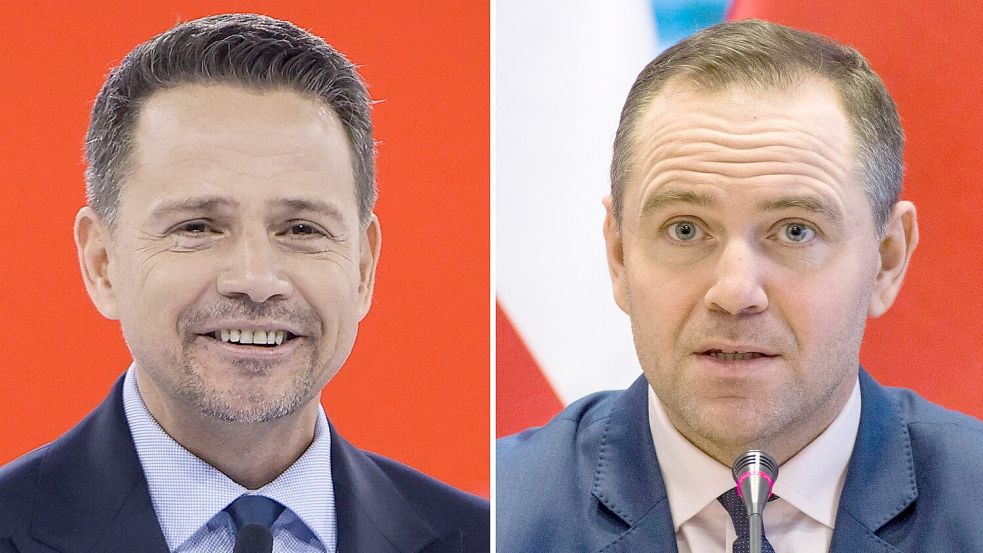Bei der Stichwahl um das Präsidentenamt in Polen tritt der liberale Rafal Trzaskowski (links) gegen den Rechtskonservativen Karol Nawrocki an. (Archivbild) Foto: Jarek Praszkiewicz/PAP/Attila Husejnow/SOPA Images via ZUMA Press Wire/dpa